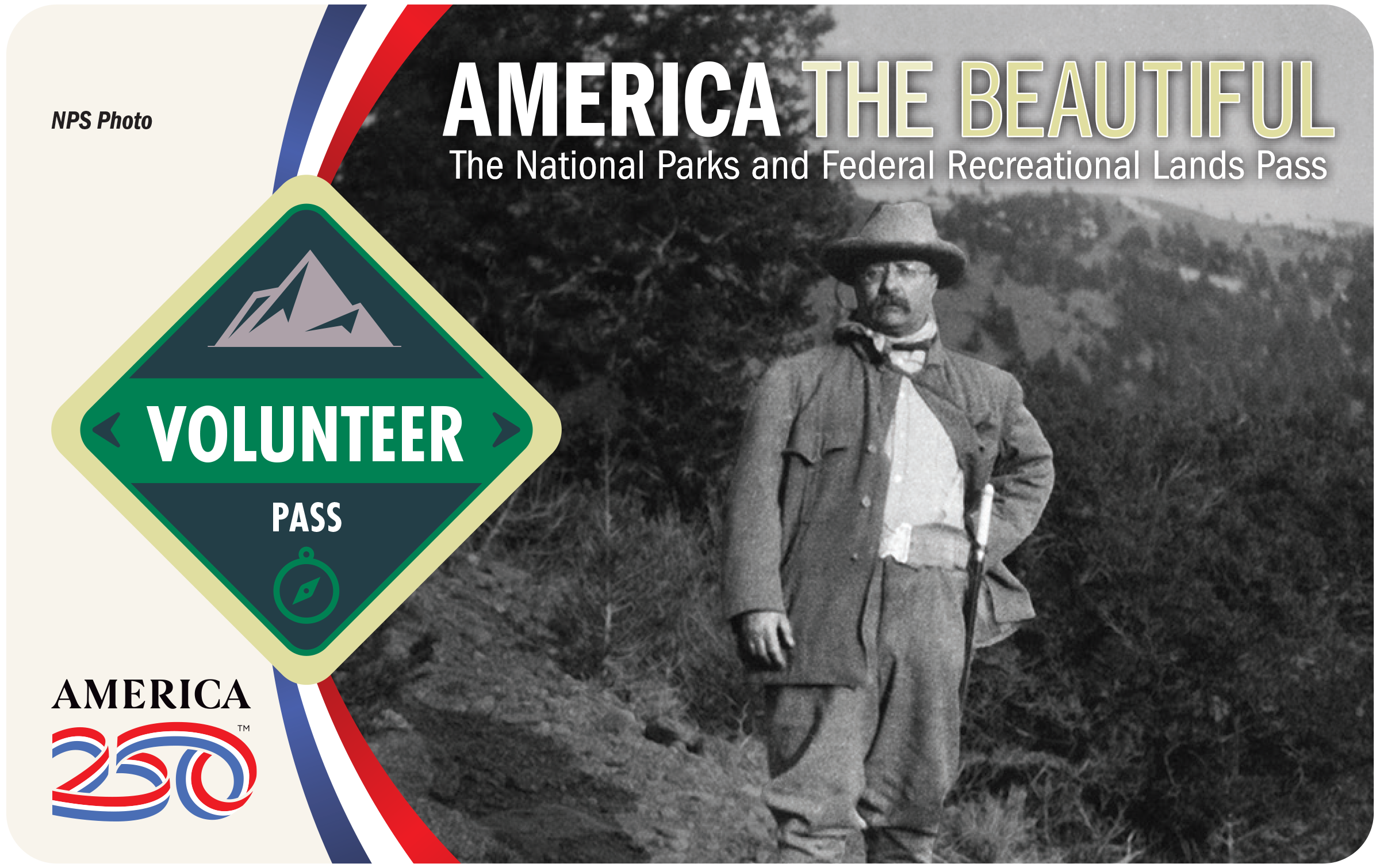 The 2026 Volunteer Pass card — issued free to volunteers who complete 250 hours with a participating federal land agency.